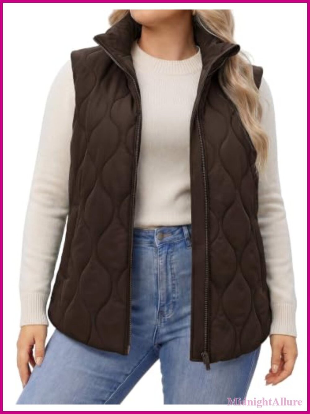 Plus Size Quilted Puffer Vest Zip Up Sleeveless Jacket with Pockets